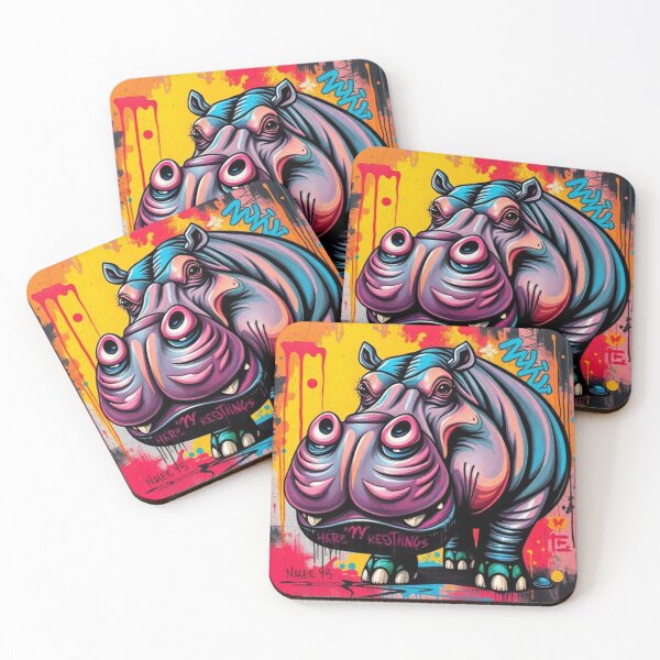 Item preview, Urban hippopotamus with graffiti background designed and sold by RAISC.