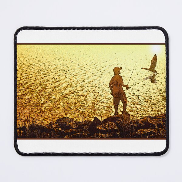 Item preview, Boys Fishing at Dusk, Cormorant Fly By, Digital Illustration designed and sold by AMacGPhilly.
