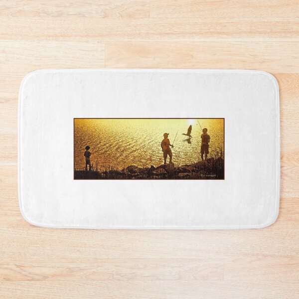 Item preview, Boys Fishing at Dusk, Cormorant Fly By, Digital Illustration designed and sold by AMacGPhilly.