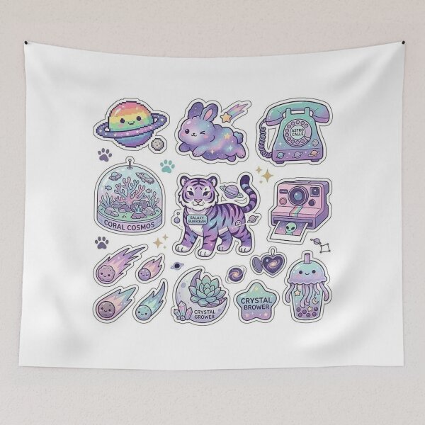 Item preview, Kawaii Space Aesthetic Sticker Pack - Pastel Galaxy Animals, Tiger, Bunny & Planet designed and sold by Csstoree.