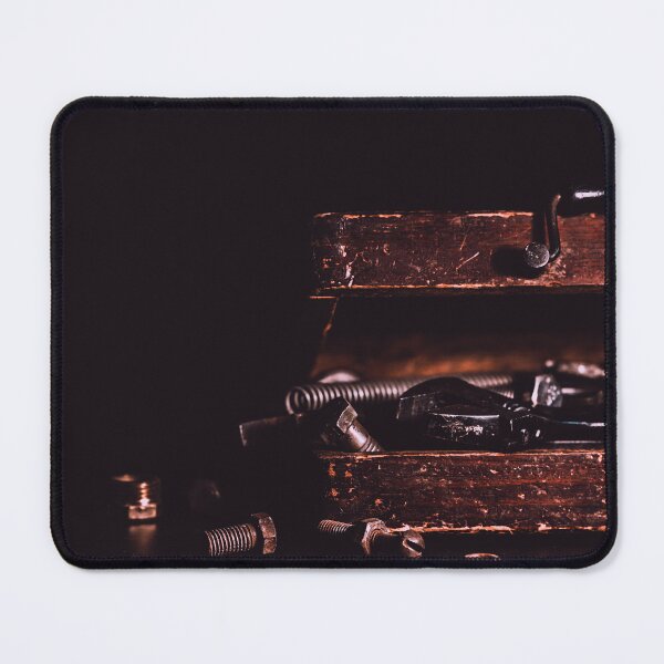 Item preview, An atmospheric image of a box of tools, a workshop in dark, warm tones. designed and sold by RinaZik.