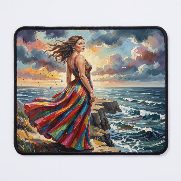 Item preview, Colorful Ocean Wind Portrait in Vibrant Watercolor and Gouache Impressionist Style designed and sold by FotoworldEdel.