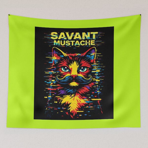 Item preview, Savant Mustache Cat | Glitch Neon Funny Mustache Cat Art designed and sold by ZunZunArt.