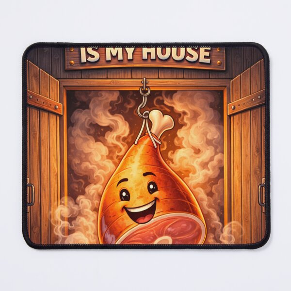 Item preview, “Smokehouse Is My House” Funny Smiling Ham Cartoon Illustration designed and sold by Karszul.