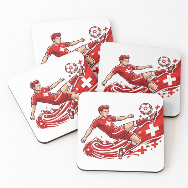 Item preview, Dynamic Switzerland Soccer Player Mid-Air Kick Art designed and sold by PMTaurus.