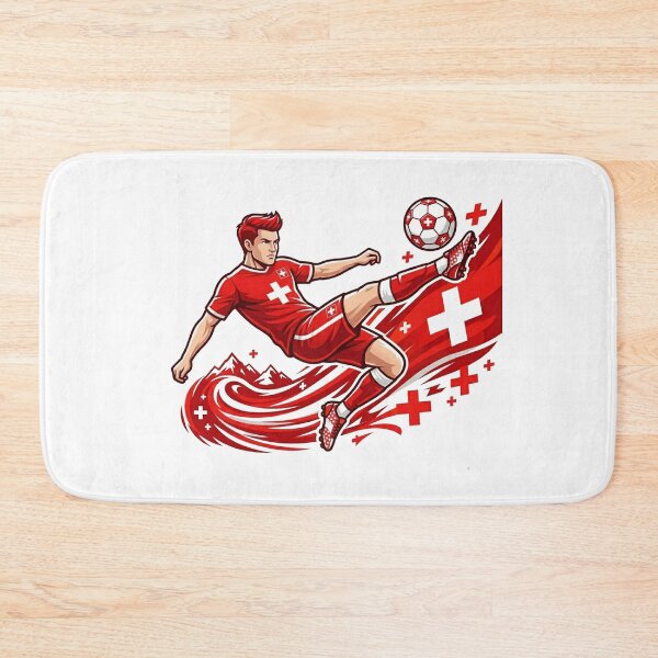 Item preview, Dynamic Switzerland Soccer Player Mid-Air Kick Art designed and sold by PMTaurus.