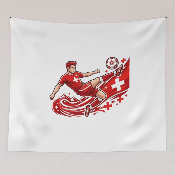 Item preview, Dynamic Switzerland Soccer Player Mid-Air Kick Art designed and sold by PMTaurus.