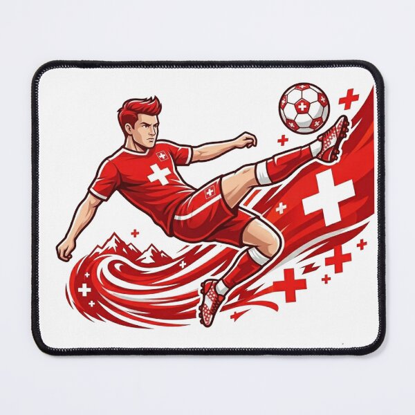 Item preview, Dynamic Switzerland Soccer Player Mid-Air Kick Art designed and sold by PMTaurus.