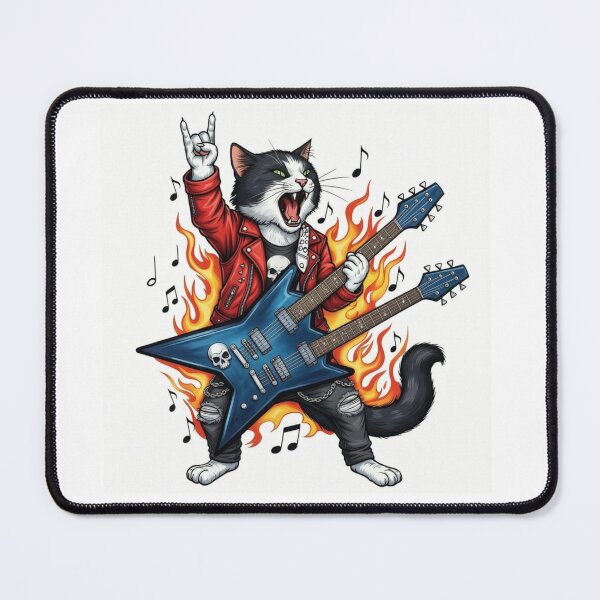 Item preview, Rockstar Rebel Cat – Double Guitar Fire Fury designed and sold by moonshadow113.