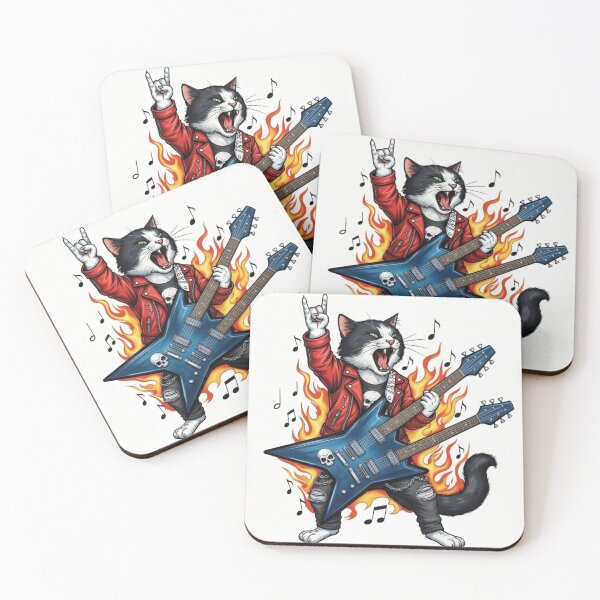 Item preview, Rockstar Rebel Cat – Double Guitar Fire Fury designed and sold by moonshadow113.