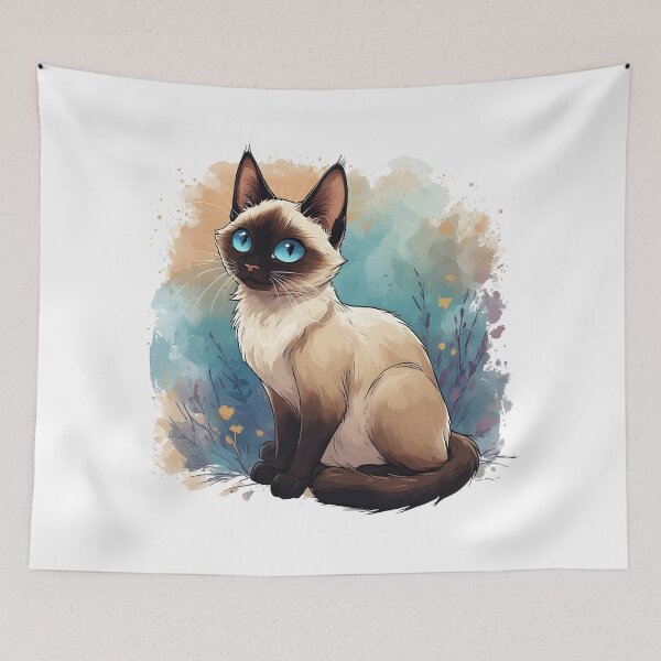 Item preview, Siamese Cat with Blue Eyes – Soft Watercolor Illustration designed and sold by Karolina’s Cozy Creations.