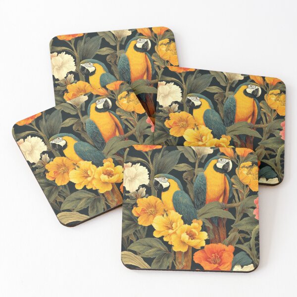 Aperçu de l'œuvre Tropical Parrots & Exotic Flowers – Vintage Botanical Illustration, créée et vendue par Artixshopy98.