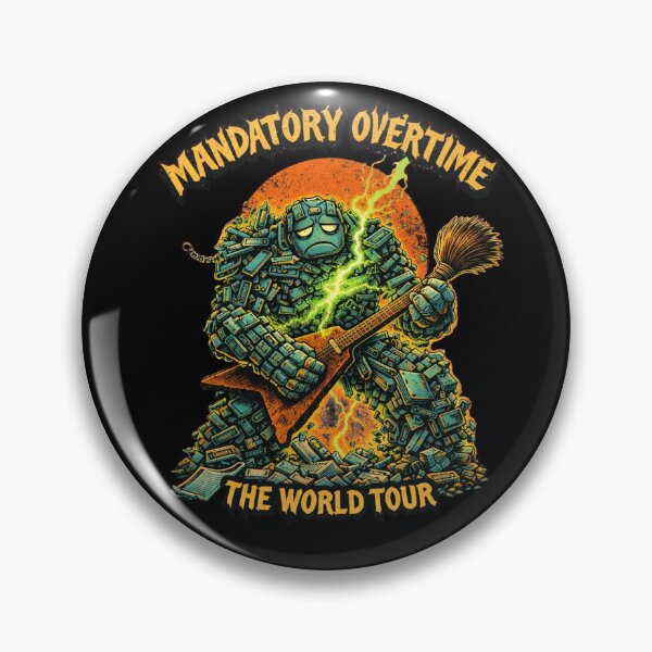 Item preview, Funny Office Golem Mandatory Overtime World Tour Retro 80s Thrash Rock Parody Tee designed and sold by Mythic Ink Studio.