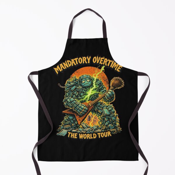 Item preview, Funny Office Golem Mandatory Overtime World Tour Retro 80s Thrash Rock Parody Tee designed and sold by Mythic Ink Studio.
