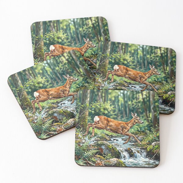 Item preview, Roe Deer Jumping Over Forest Stream designed and sold by Vista Atelier.