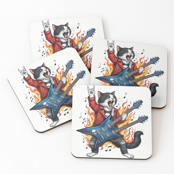 Item preview, Rockstar Rebel Cat – Double Guitar Fire Fury designed and sold by moonshadow113.