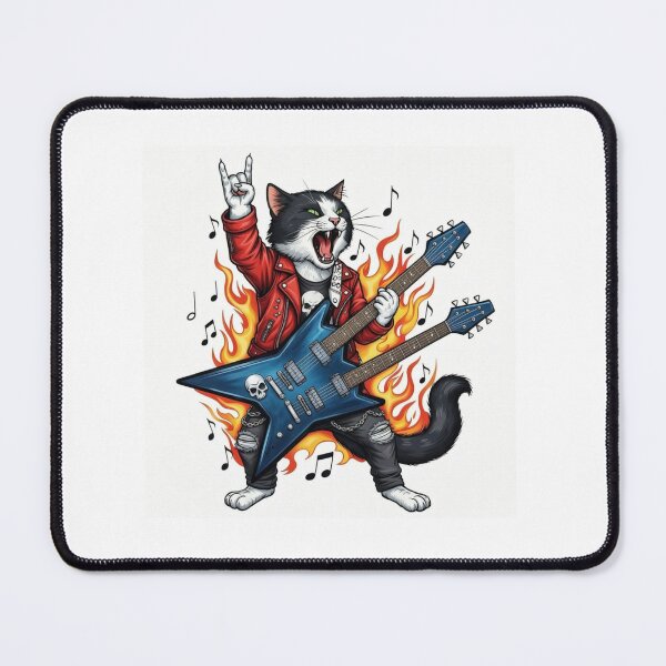 Item preview, Rockstar Rebel Cat – Double Guitar Fire Fury designed and sold by moonshadow113.