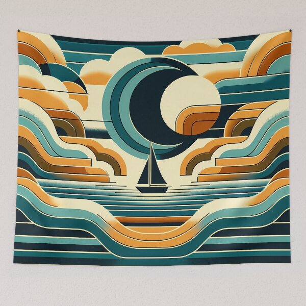 Item preview, Geometric Sailboat at Crescent Moon Sea designed and sold by InkSmithery.