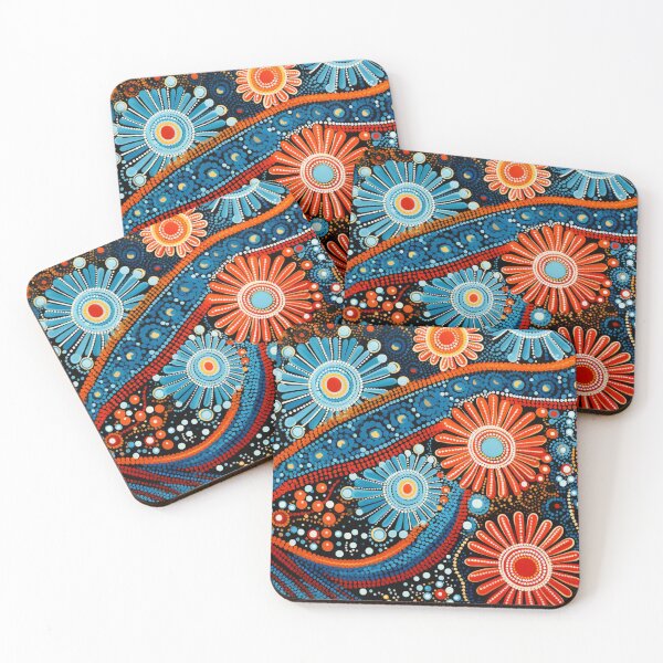 Item preview, Aboriginal Inspired Dot Art - Blue Red Wildflowers designed and sold by GrinGalore.