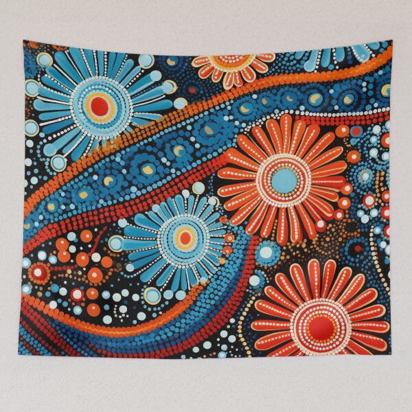 Item preview, Aboriginal Inspired Dot Art - Blue Red Wildflowers designed and sold by GrinGalore.