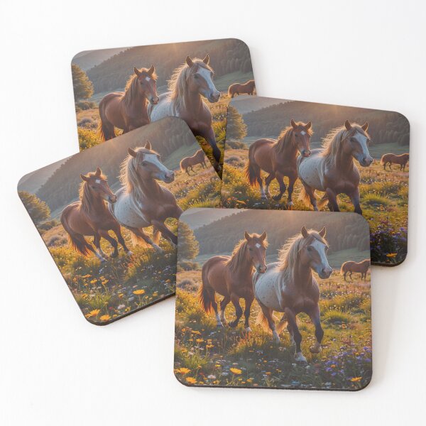 Item preview, Wild Horses Running at Sunset – Golden Meadow Equine Art designed and sold by BeautifulVirtues.