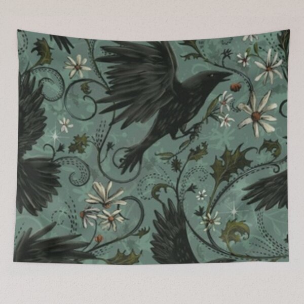 Item preview, Gothic Raven Floral Pattern Dark Cottagecore designed and sold by GraveyardGlam.