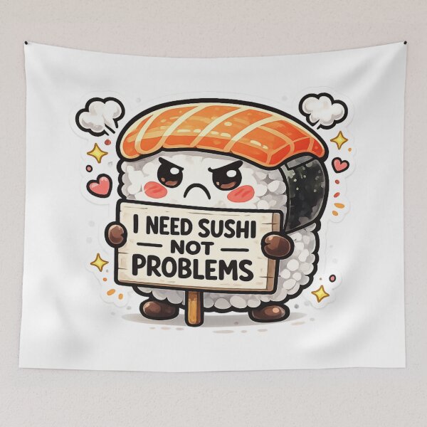 Artikelvorschau, Lustiges Sushi Ich brauche Sushi keine Probleme Kawaii Cartoon entworfen und verkauft von MarinaBlackArt.