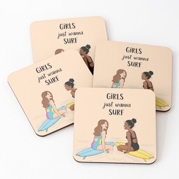 Item preview, Girls Just Wanna Surf – Happy Surfer Girls Sitting on Surfboards designed and sold by Sea Gem.