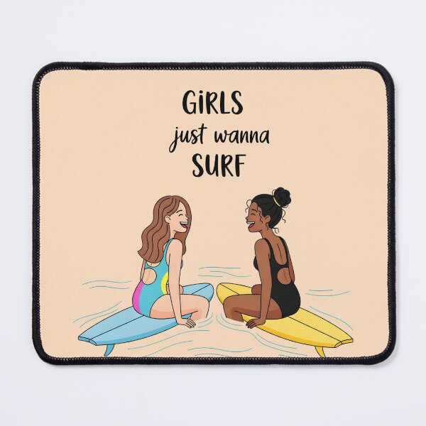 Item preview, Girls Just Wanna Surf – Happy Surfer Girls Sitting on Surfboards designed and sold by Sea Gem.