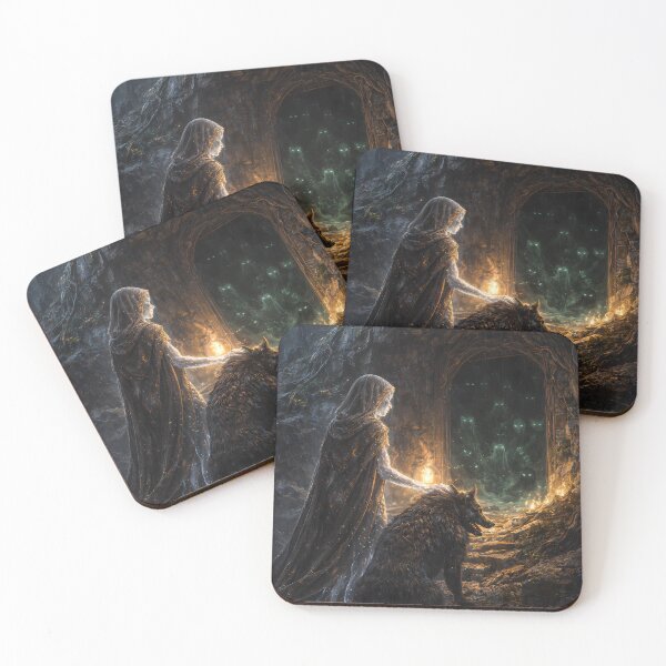 Item preview, Dark Fantasy Sorceress Wolf Cave Spirits Art designed and sold by KnitOfShadoF.