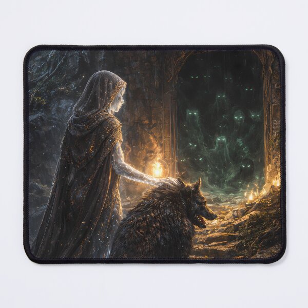 Item preview, Dark Fantasy Sorceress Wolf Cave Spirits Art designed and sold by KnitOfShadoF.