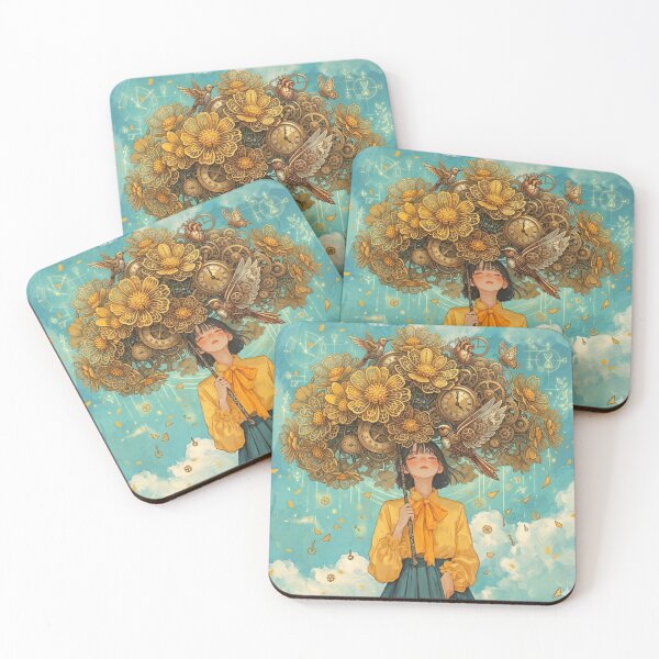 Item preview, Steampunk Flower Girl Golden Gears Fantasy Art designed and sold by Crafty Indrani.