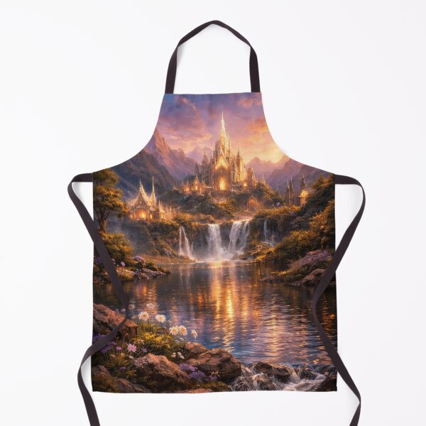 Item preview, Enchanted Fantasy Castle – Golden Kingdom by Waterfall, Magical Landscape designed and sold by DrakariArt.