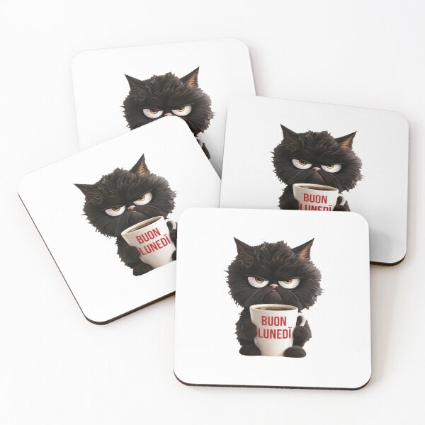 Item preview, Gatto Nero Buon Lunedì - Grumpy Coffee Cat designed and sold by RakyLaky.