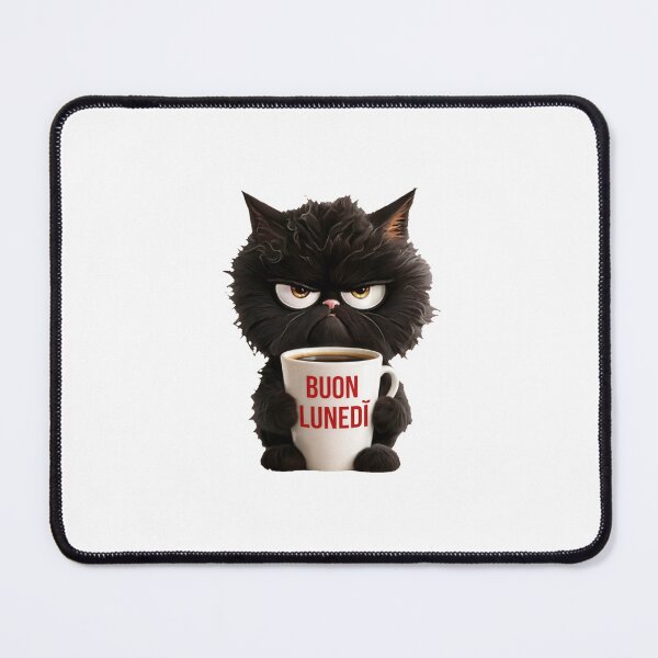 Item preview, Gatto Nero Buon Lunedì - Grumpy Coffee Cat designed and sold by RakyLaky.