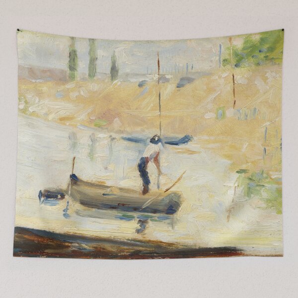 Item preview, Man in a Boat by Georges Seurat: Neo Impressionist River Landscape Poster designed and sold by artofuniverse.