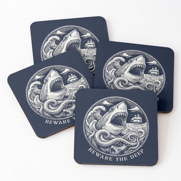 Item preview, Beware The Deep Vintage Nautical Shark Kraken Art designed and sold by AntiqueImages.