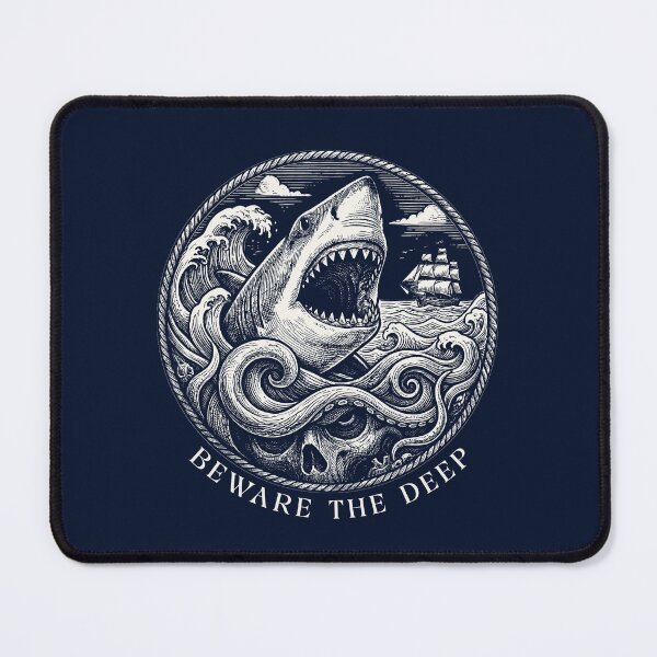 Item preview, Beware The Deep Vintage Nautical Shark Kraken Art designed and sold by AntiqueImages.