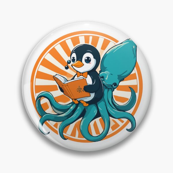 Item preview, Cute Reading Penguin on Giant Squid Classic Vector designed and sold by PixelWaveBD.