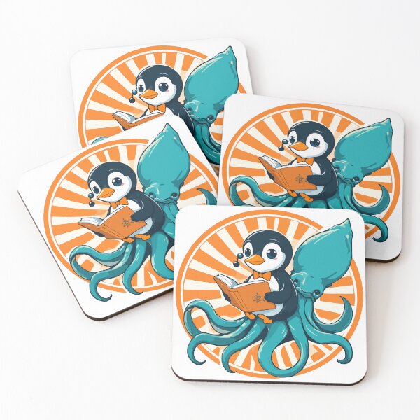 Item preview, Cute Reading Penguin on Giant Squid Classic Vector designed and sold by PixelWaveBD.