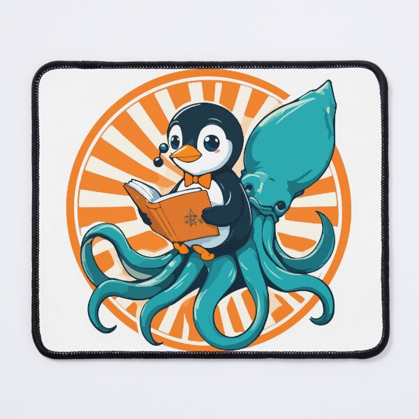 Item preview, Cute Reading Penguin on Giant Squid Classic Vector designed and sold by PixelWaveBD.