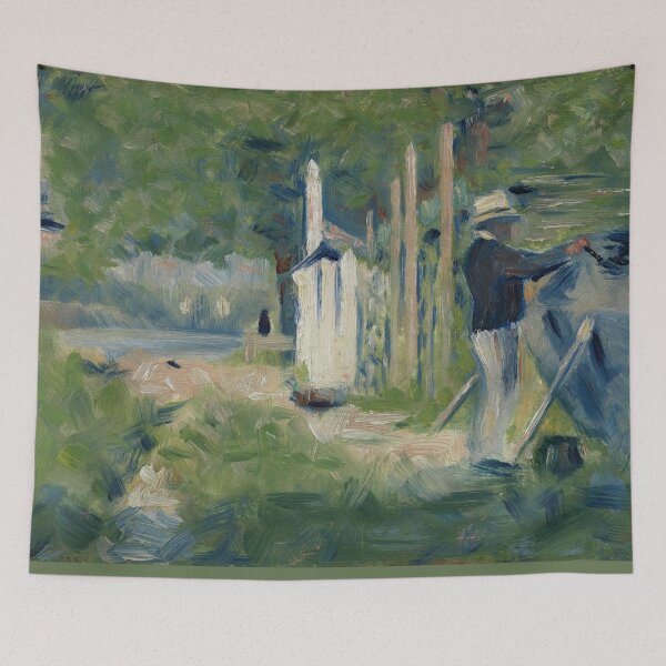 Item preview, Man Painting a Boat by Georges Seurat: Neo Impressionist Riverside Poster designed and sold by artofuniverse.