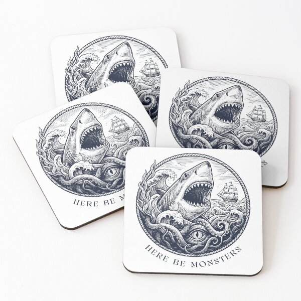 Item preview, Vintage Nautical Shark Kraken Here Be Monsters designed and sold by AntiqueImages.