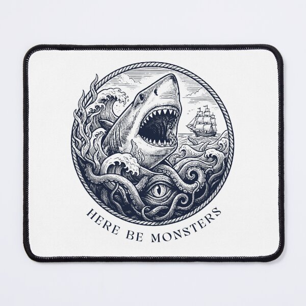 Item preview, Vintage Nautical Shark Kraken Here Be Monsters designed and sold by AntiqueImages.