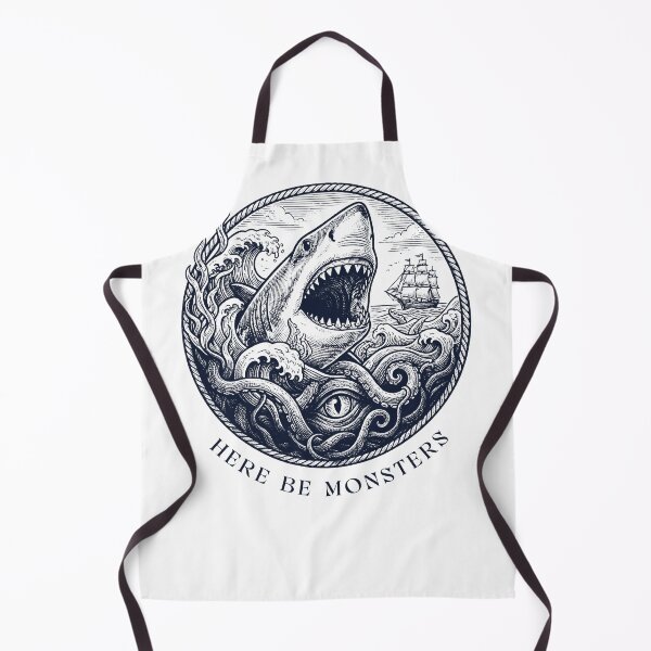 Item preview, Vintage Nautical Shark Kraken Here Be Monsters designed and sold by AntiqueImages.