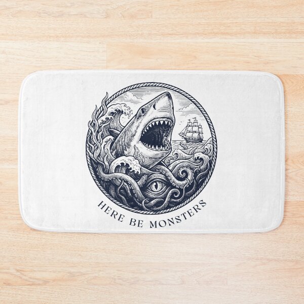 Item preview, Vintage Nautical Shark Kraken Here Be Monsters designed and sold by AntiqueImages.