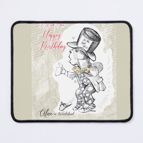Item preview, Happy Birthday Says Mad Hatter From Alice in Wonderland (ink drawing by ACCI) designed and sold by VanyssaGraphics.