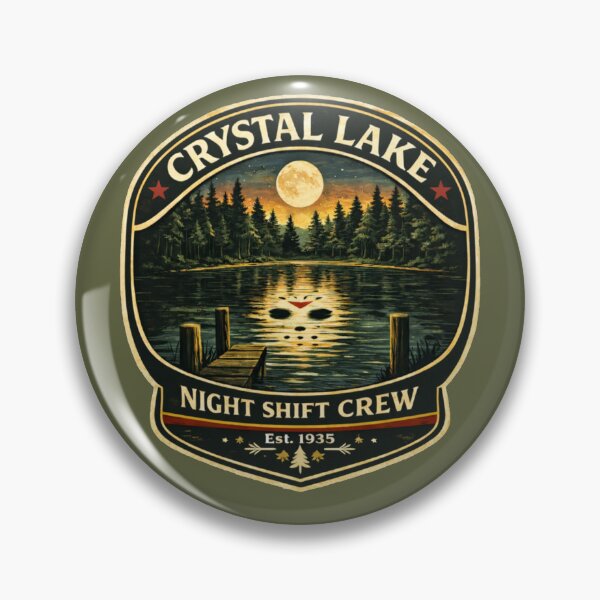 Item preview, Crystal Lake Night Shift Crew Vintage Camp Horror Badge Shirt designed and sold by GhostDawgs.