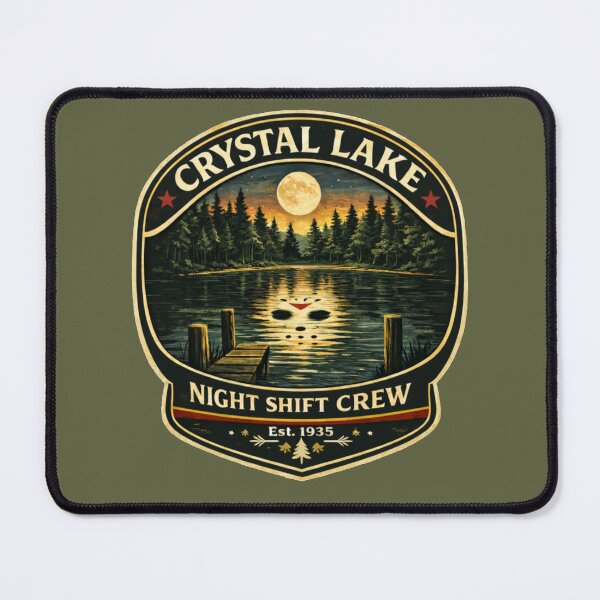 Item preview, Crystal Lake Night Shift Crew Vintage Camp Horror Badge Shirt designed and sold by GhostDawgs.