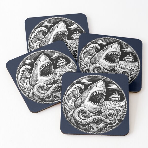 Item preview, Vintage Deep Sea Shark Kraken Skull Nautical Art designed and sold by AntiqueImages.